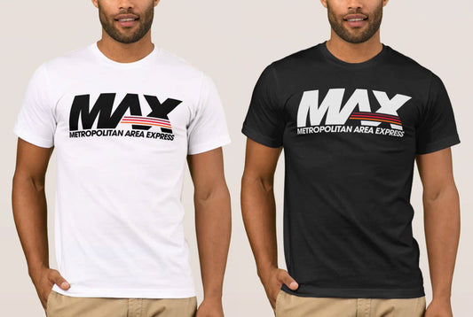 TriMet MAX Throwback Style TShirt - black and white front comparison