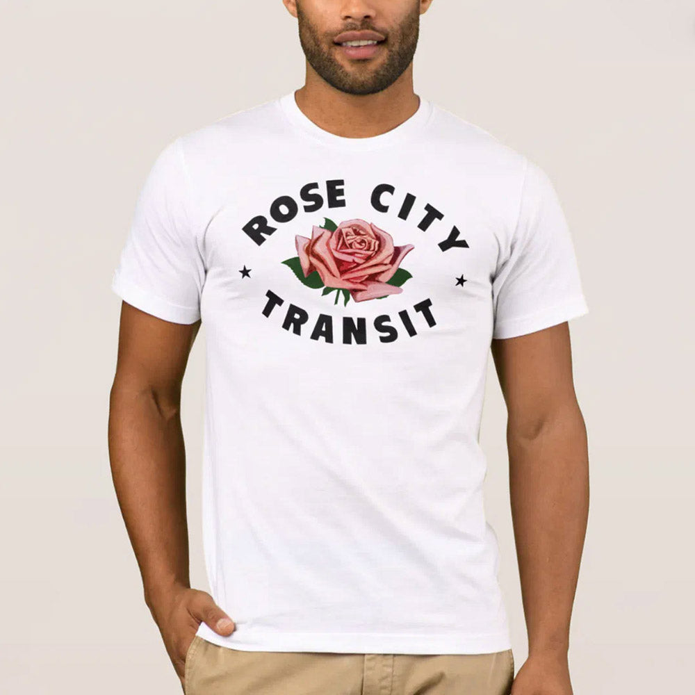 TriMet Rose City Transit floral logo - white shirt