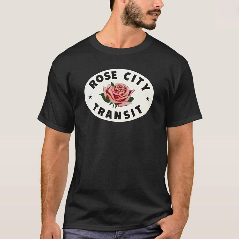 TriMet Rose City Transit shirt - floral logo in oval - black