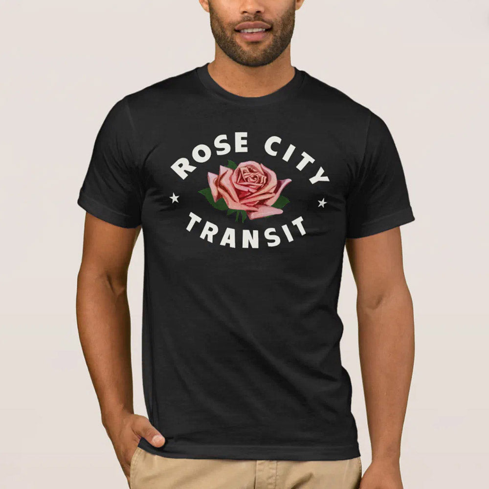 TriMet Rose City Transit floral logo - black shirt