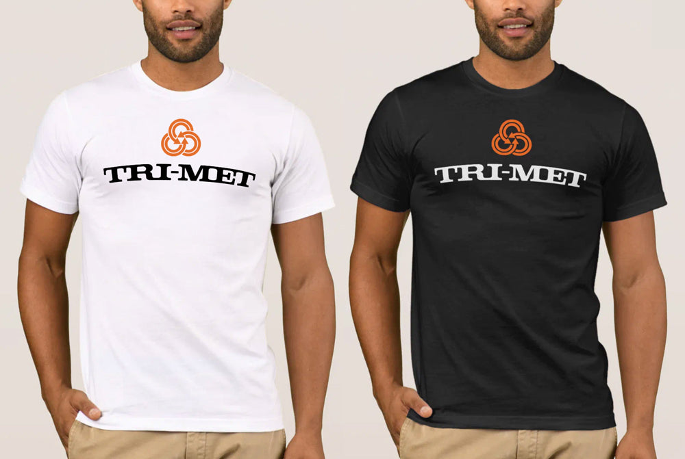 TriMet Throwback shirt - logo on top - black and white comparison