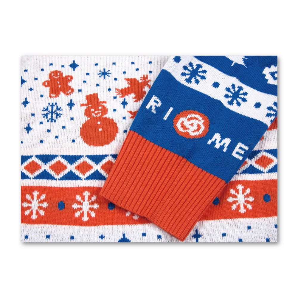 TriMet Ugly Sweater Arm Cuff Detail - TriMet logo and snowflakes